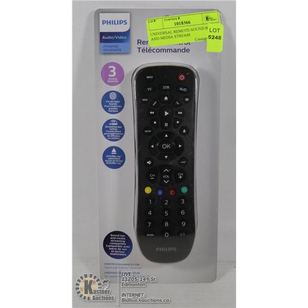 UNIVERSAL REMOTE-SOUND BAR AND MEDIA STREAM