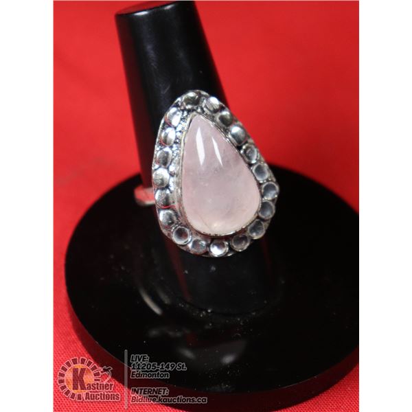 #43-NATURAL PINK ROSE QUARTZ RING SIZE 6.5