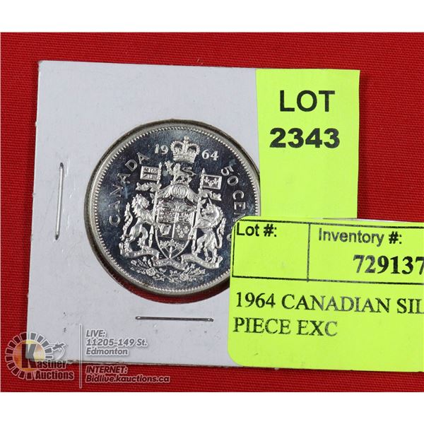 1964 CANADIAN SILVER 50 CENT PIECE EXC