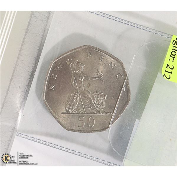 BRITISH 50 NEW PENCE COIN OCTAGONAL