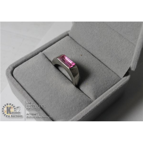 SILVER PLATED RING WITH RED STONE