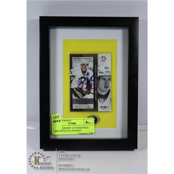 SIDNEY CROSBY AUTOGRAPHED CARD WITH COA FRAMED