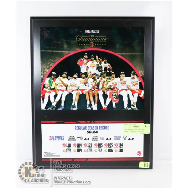 2019 TORONTO RAPTORS NBA FINALS CHAMPIONS PLAQUE