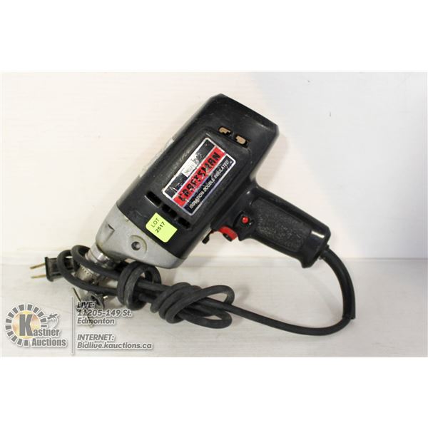 CRAFTSMAN 3/8" REVERSABLE ELECTRIC DRILL.