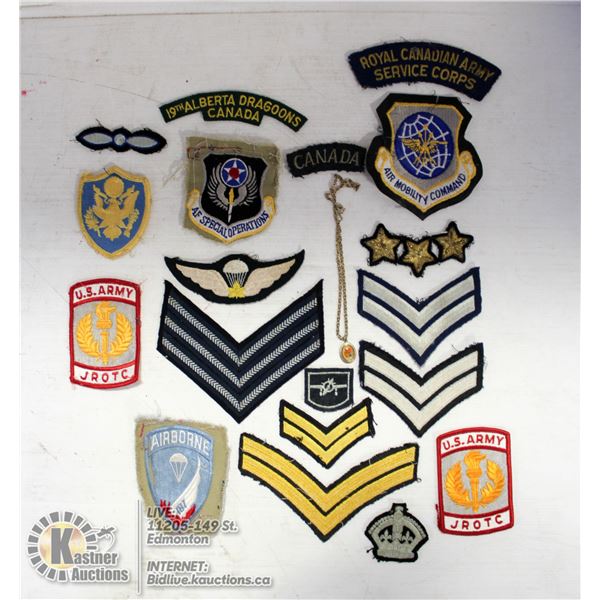 FLAT OF VARIOUS ARMY/MILITARY PATCHES.