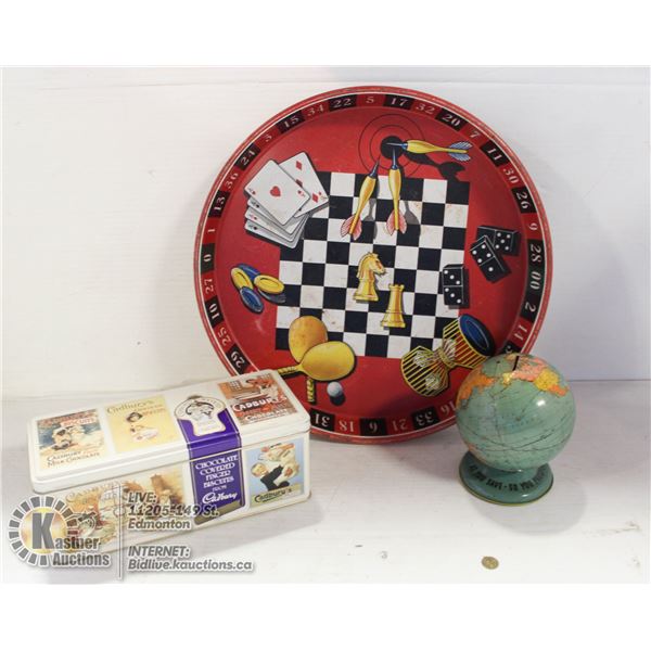 FLAT OF VINTAGE TIN ITEMS.