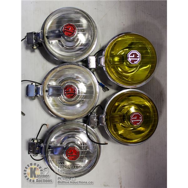 FLAT OF VINTAGE GT HEADLAMPS.