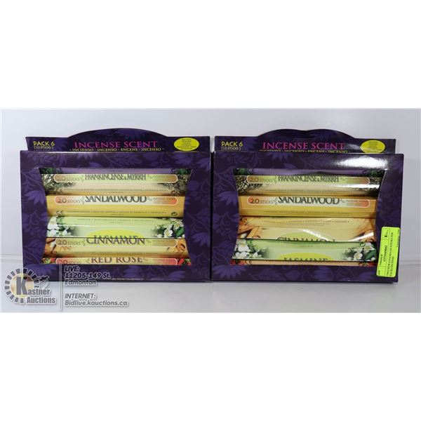 TWO NEW 6 PACKS (20 STICKS PER PACK) INCENSE