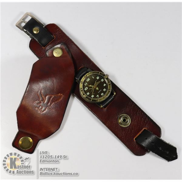 LEATHER EAGLE WIDE STRAP WATCH