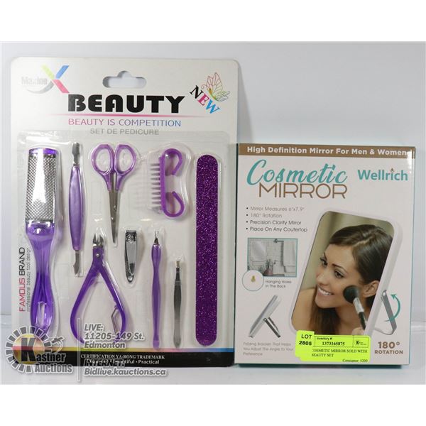 NEW COSMETIC MIRROR SOLD WITH NEW BEAUTY SET