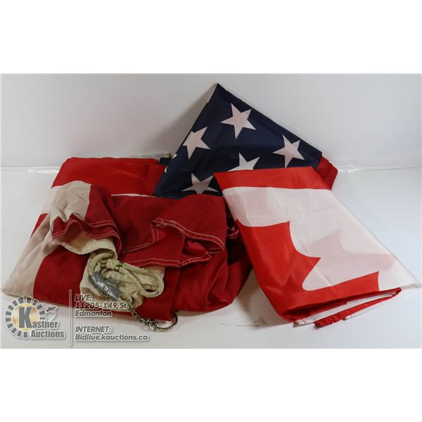 FLAGS- LOT OF 2 CANADIAN AND 2 U.S. FLAGS