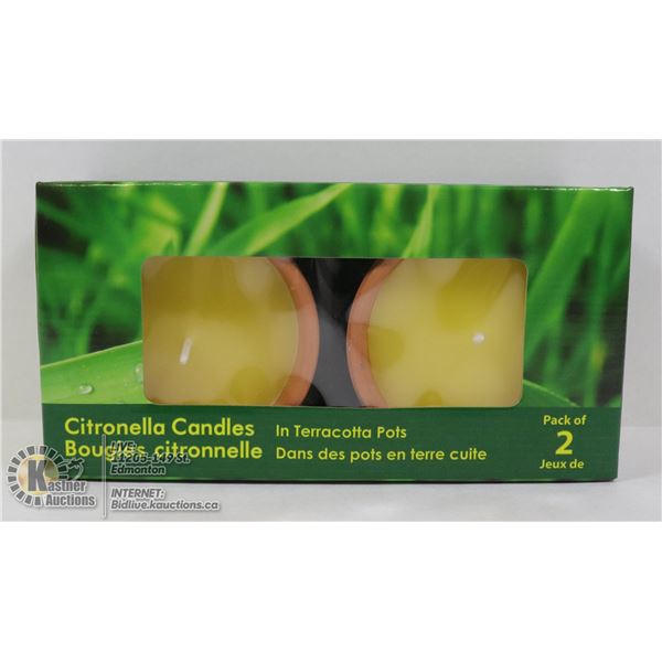 LOT OF 2 CITRONELLA CANDLES IN TERRACOTTA  POTS