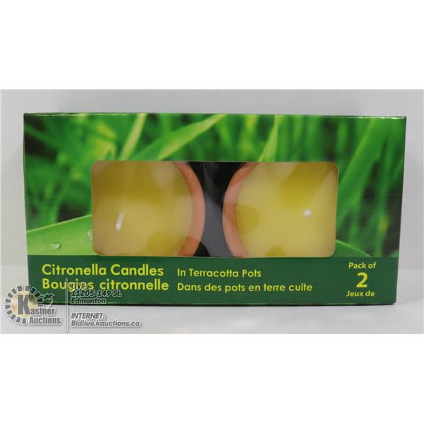 LOT OF 2 CITRONELLA CANDLES IN TERRACOTTA  POTS
