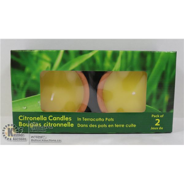 LOT OF 2 CITRONELLA CANDLES IN TERRACOTTA  POTS