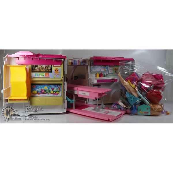 BARBIE AMBULANCE WITH DOLLS, BAG OF VARIOUS