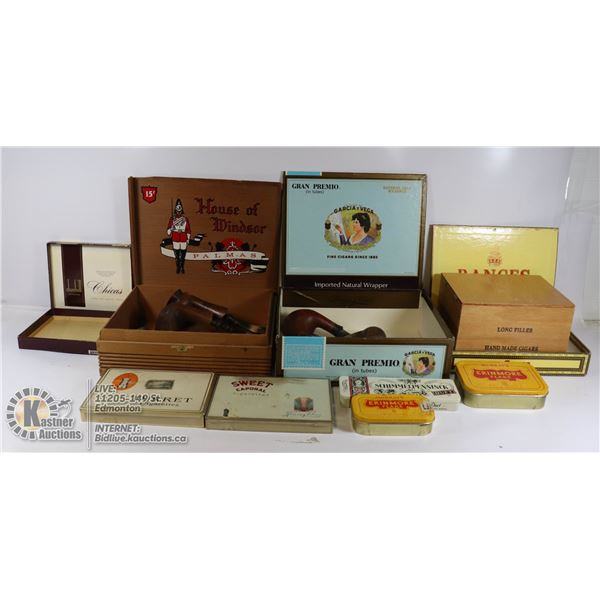 ANTIQUE PIPES & CIGAR BOXES- LOT