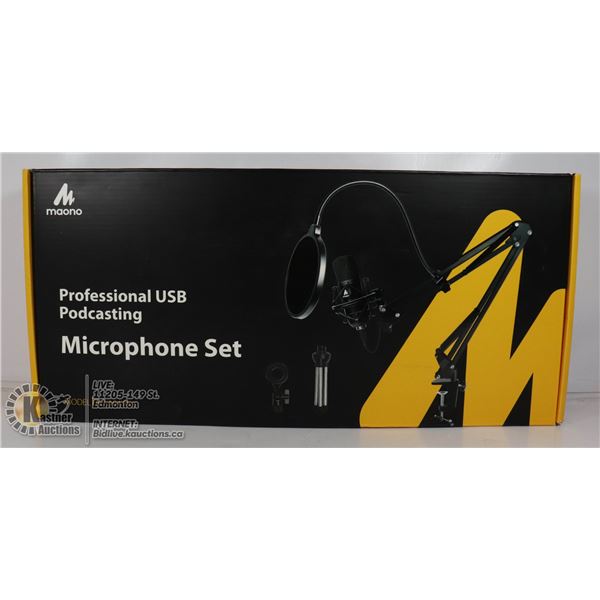 MAONO PROFESSIONAL USB PODCASTING MICROPHONE SET.