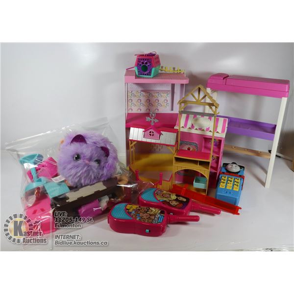LARGE FLAT OF BARBIE ITEMS, VARIOUS TOYS