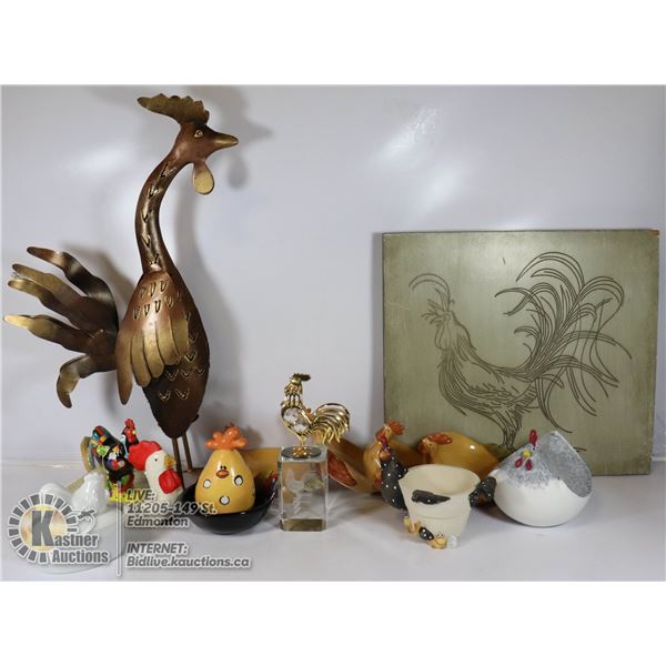 LARGE COLLECTION OF ROOSTER DECOR.