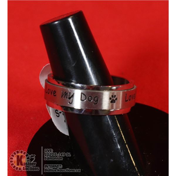 STAINLESS STEEL SPINNER RING "LOVE ME- LOVE MY DOG
