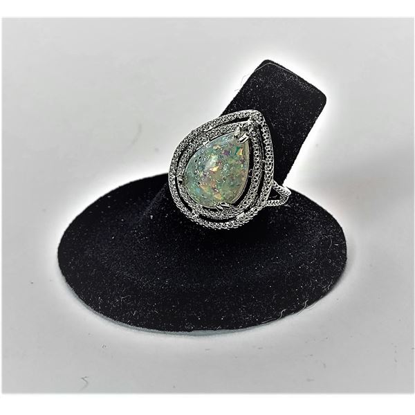 1)  LAB CREATED TEAR DROP WHITE FIRE OPAL WITH