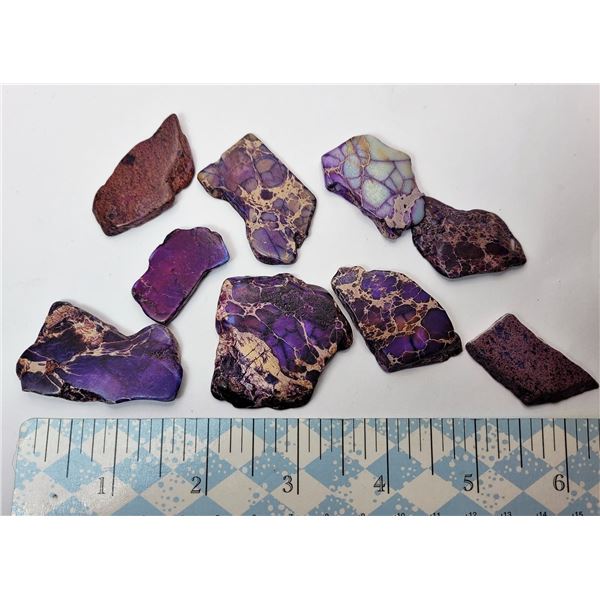 9)  LOT OF 9 PURPLE JASPER SLICES, WEIGHING