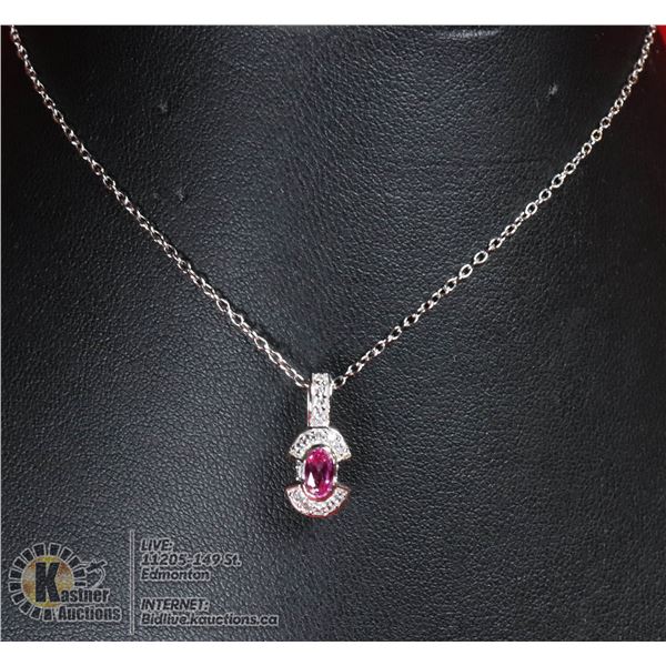 #135-PINK SAPPHIRE PENDANT & NECKLACE 18"