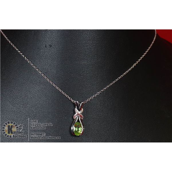 #120-GREEN PERIDOT PENDANT & NECKLACE 18"