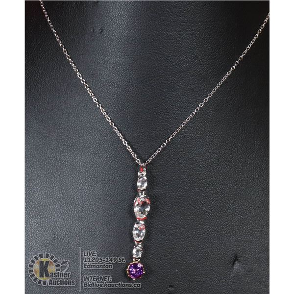 #115-AMETHYST/TOPAZ PENDANT & NECKLACE 18"