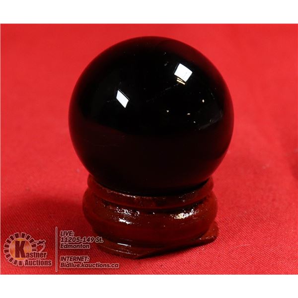#276-NATURAL BLACK OBSIDIAN SPHERE BALL + STAND