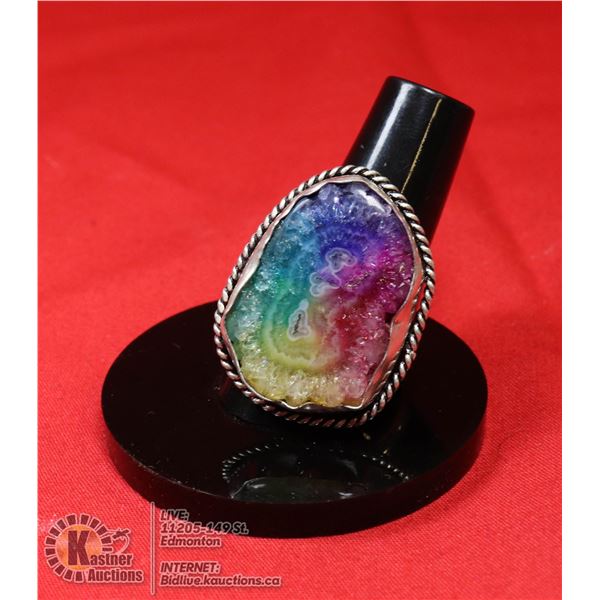 #54-NATURAL RAINBOW SOLAR QUARTZ RING SIZE 7
