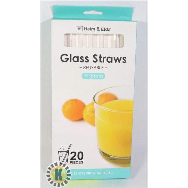 NEW 20PC 8MM DIAMETER REUSABLE GLASS STRAW SET