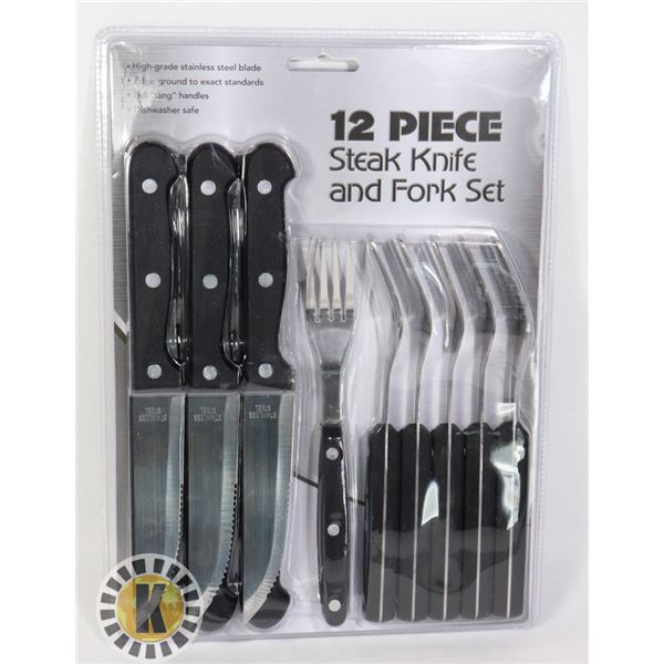 NEW 12PC STAINLESS STEEL STEAK KNIFE AND FORK SET