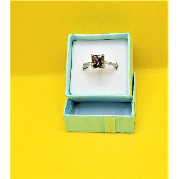 2)  SQUARE CUT LAB CREATED MYSTIC RAINBOW