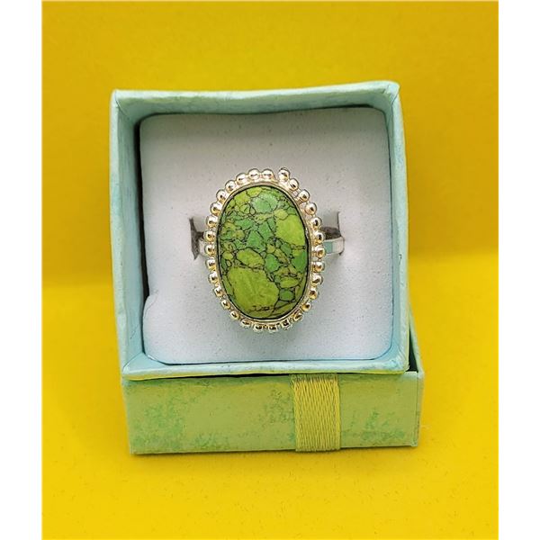 1)  OVAL COPPER/TURQUOISE RING STAMPED 925,
