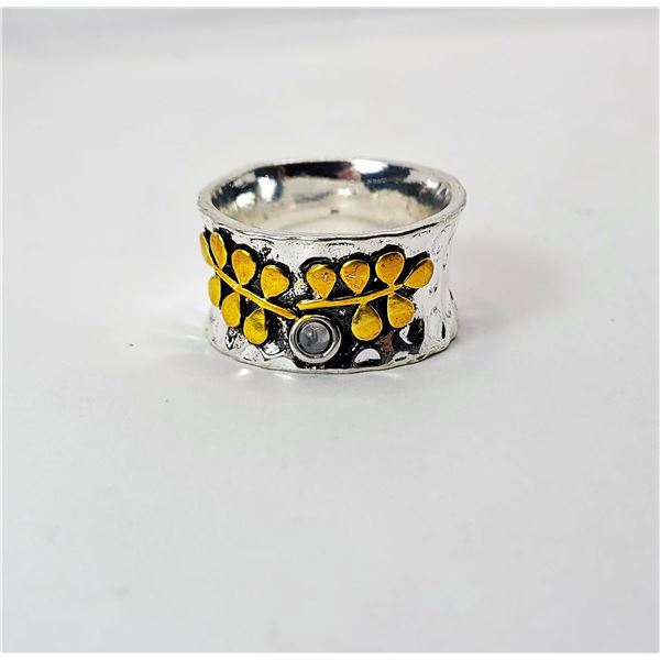 5)  WIDE SILVER TONE WITH GOLD TONE OAK