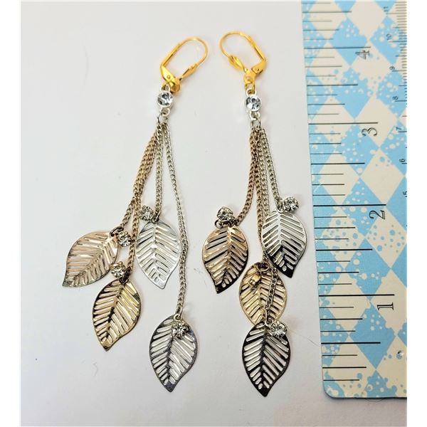 8)  SILVER & GOLD TONE LEAF AND CRYSTAL DROP