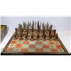 Image 1 : ANTIQUE WOOD/LEATHER CHESS BOARD WITH METAL