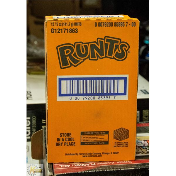 CASE WITH 12 141.7G PACKS OF RUNTS CANDY