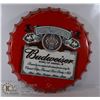 Image 1 : BOTTLE CAP STYLE BUDWEISER TIN SIGN  16" ACCROSS