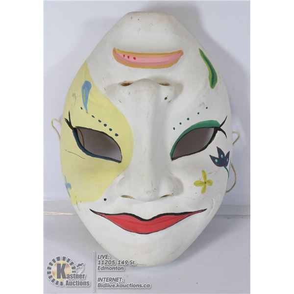 2 FACED ASIAN WOOD CARVED MASK MAIYA BRADY SIGNED