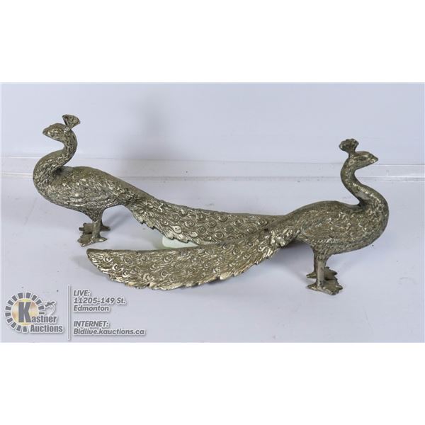 ANTIQUE HEAVY SILVER PEACOCKS PAIR