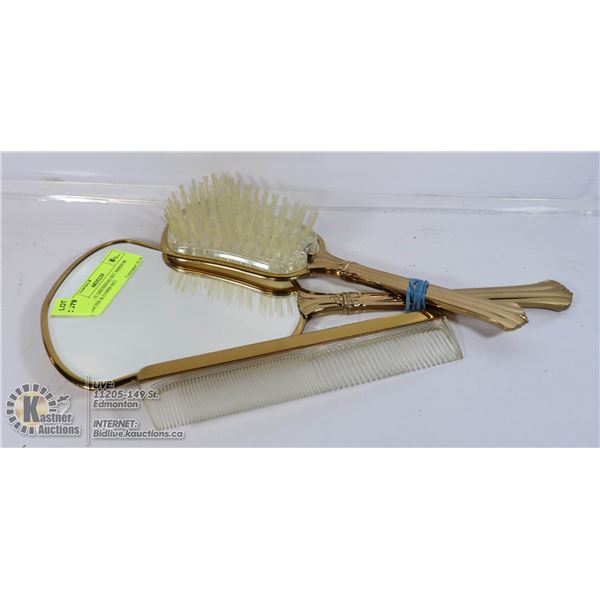 ANTIQUE DRESSING SET MIRROR BRUSH & COMB SET