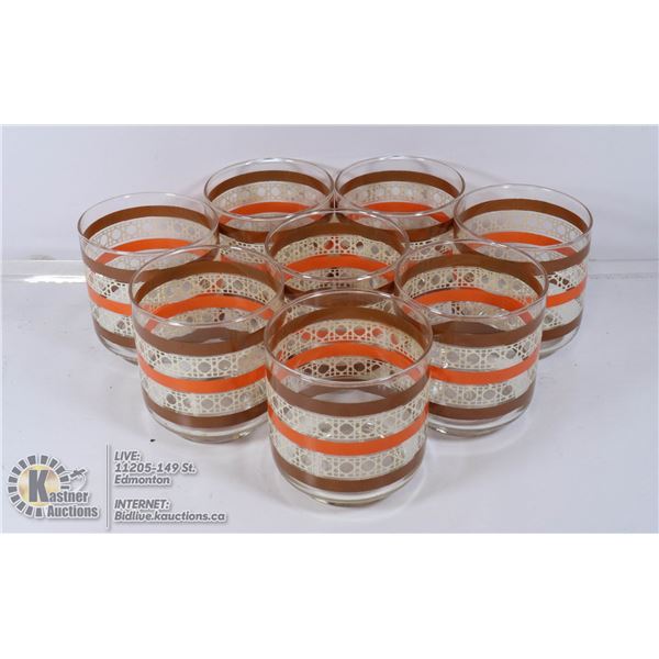 VINTAGE SET OF 8 LIBBY GLASSES WITH WICKER PATERN