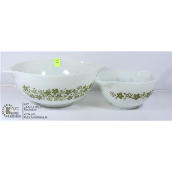 2 SPRING BLOSSUM GREEN (1972) PYREX BOWLS