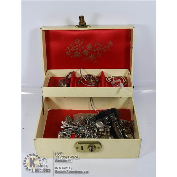 VINTAGE JEWELRY BOX WITH ESTATE JEWELRY