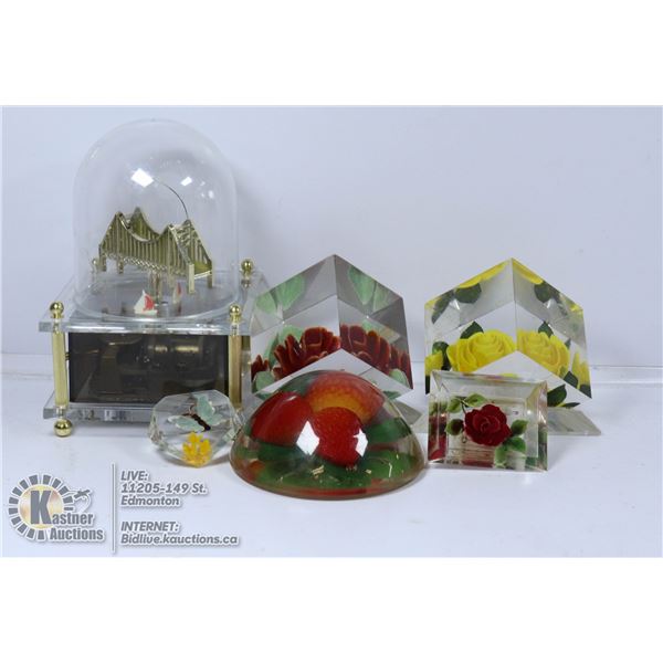 A LOT OF 4 LUCITE HAND CRAVED