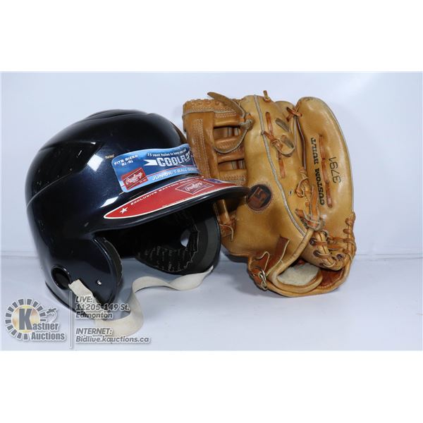 BASEBALL RAWLINGS YOUTH BATTLING HAT AND GLOVE