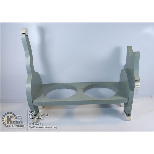 WOOD CAT SHAPED 2 FOOD BOWLS HOLDER FOR CAT