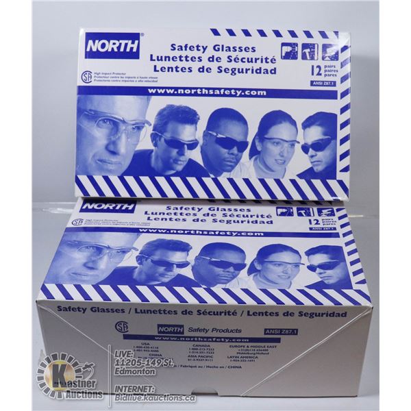 2 NEW NORTH TINTED SAFTEY GLASSES 12 PAIRS PER BOX